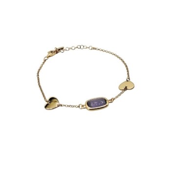 bracciale in argento dorato con cuori e pietra viola mod. itaargbr1540 [0f087dac]