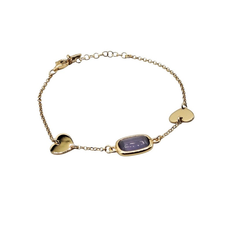 bracciale in argento dorato con cuori e pietra viola mod. itaargbr1540 [0f087dac]