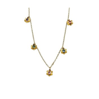 GIROCOLLO IN ARG.DORATO CON FIORI E ZIRCONI MULTICOLOR MOD. ITAARGCL2355 [456a9121]