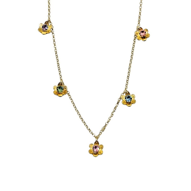 GIROCOLLO IN ARG.DORATO CON FIORI E ZIRCONI MULTICOLOR MOD. ITAARGCL2355 [456a9121]