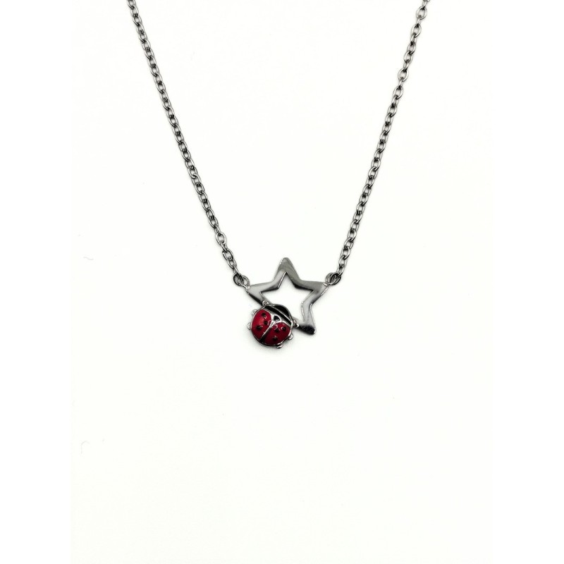collana in acciaio con stella e coccinella mod. pdd00257s [1bf0380f]