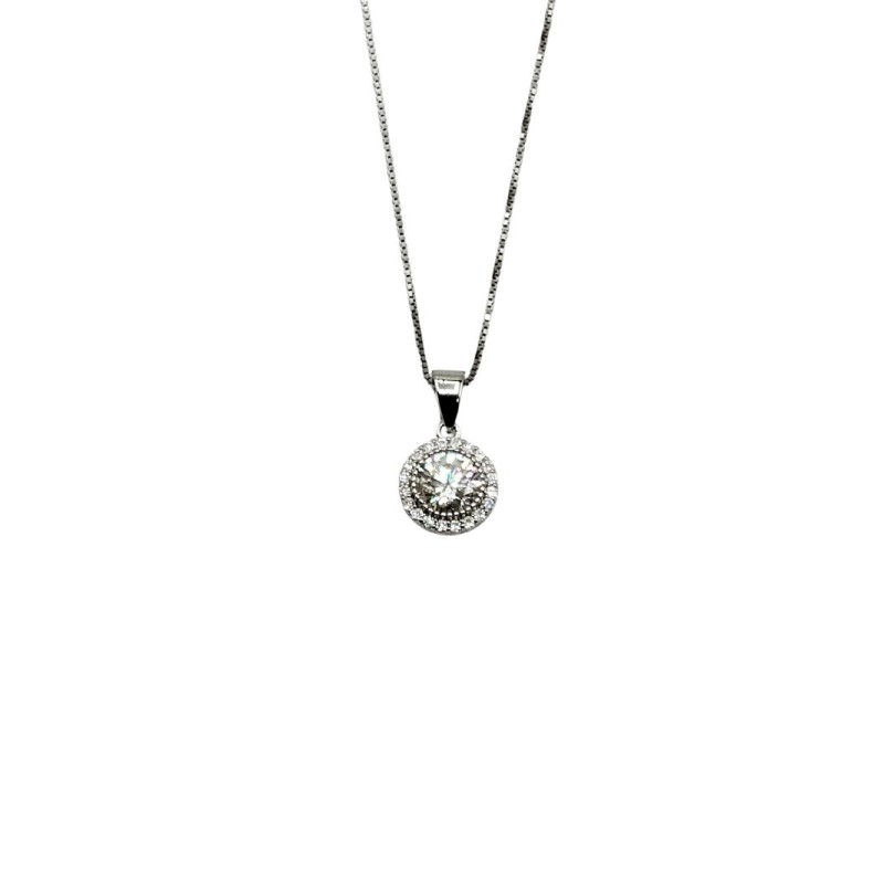 COLLANA IN ARGENTO E MOISSANITE PENDENTE TONDO 1,00KT MOD. 78211 [af619277]