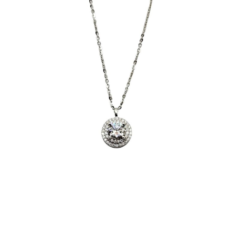 COLLANA CON TONDO PAVE' IN ARGENTO E MOISSANITE 1,00 KT MOD. 78923 [5e25aa8e]