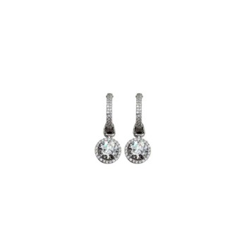 ORECCHINI CERCHIO CON PENDENTE TONDO IN ARGENTO E MOISSANITE 2,0 KT MOD. 79000 [fd951523]