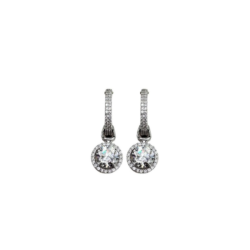 ORECCHINI CERCHIO CON PENDENTE TONDO IN ARGENTO E MOISSANITE 2,0 KT MOD. 79000 [fd951523]