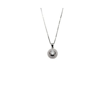 COLLANA CON PENDENTE TONDO DOPPIO PAVE' IN ARGENTO E MOISSANITE 1,00 KT MOD. 79366 [a4b23e3c]