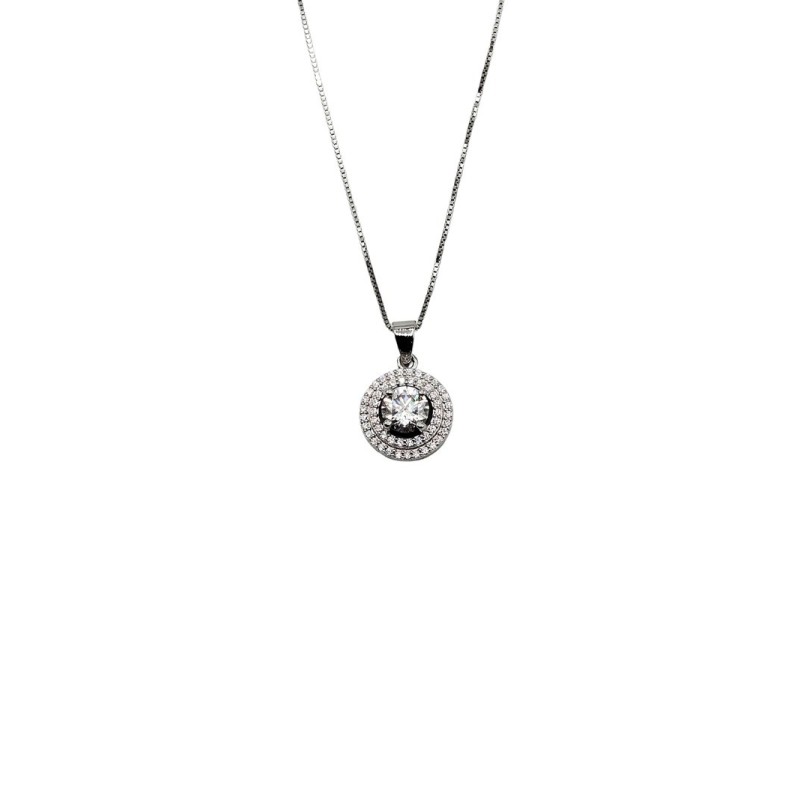 COLLANA CON PENDENTE TONDO DOPPIO PAVE' IN ARGENTO E MOISSANITE 1,00 KT MOD. 79366 [a4b23e3c]