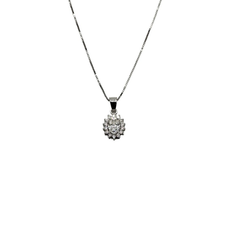 COLLANA PENDENTE OVALE CON PAVE' IN ARGENTO E MOISSANITE 1,00 KT MOD. 79369 [0991f037]