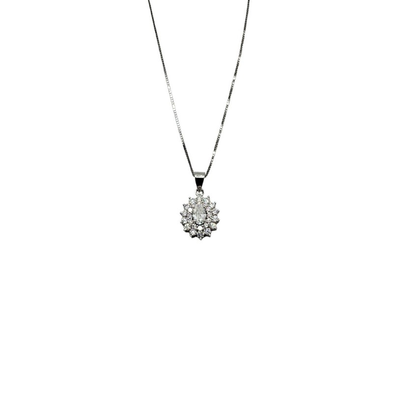 COLLANA CON PENDENTE OVALE E DOPPIO PAVE' IN ARGENTO E MOISSANITE 0,50 KT MOD. 79370 [01c380e4]