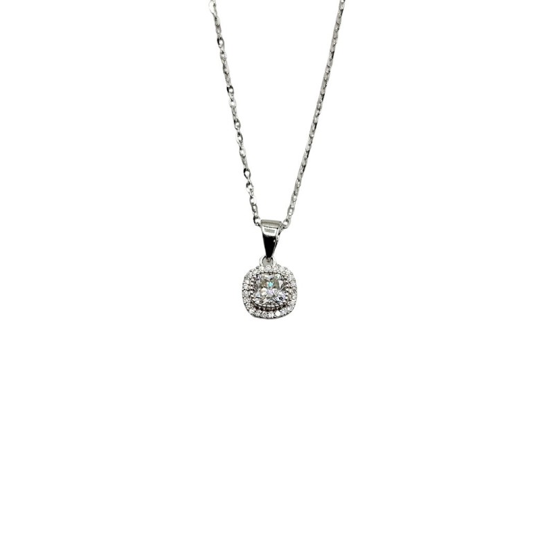 COLLANA PENDENTE QUADRATO CON PAVE' IN ARGENTO E MOISSANITE 0,60 KT MOD. 79403 [f7e38801]