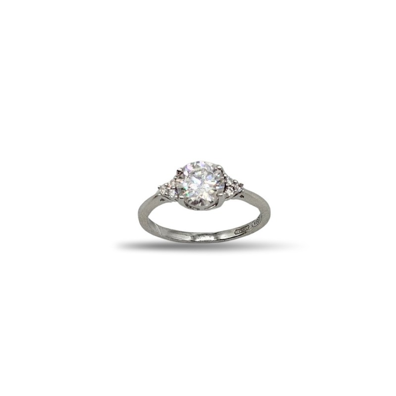 ANELLO SOLITARIO CON PAVE' LATERALE IN ARG. E MOISSANITE 1,2 KT MOD. 79792 [d7a134e5]