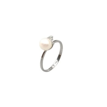 anello oro con perla e zirconi mod.am59-66. [a39b7166]