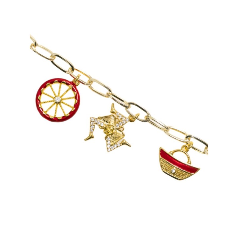 BRACCIALE METALLO 3 CHARMS RUOTA TRINACRIA MOD. BC153G [4688c468]