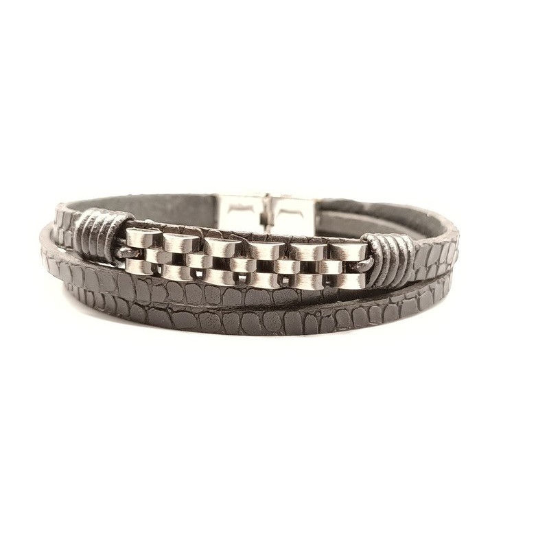 Bracciale uomo in pelle e acciaio Mod. BRU01436 [417d47b8]