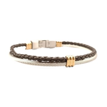 Bracciale uomo in pelle e acciaio Mod. BRU01551 [65107892]