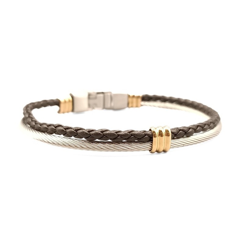 Bracciale uomo in pelle e acciaio Mod. BRU01551 [65107892]