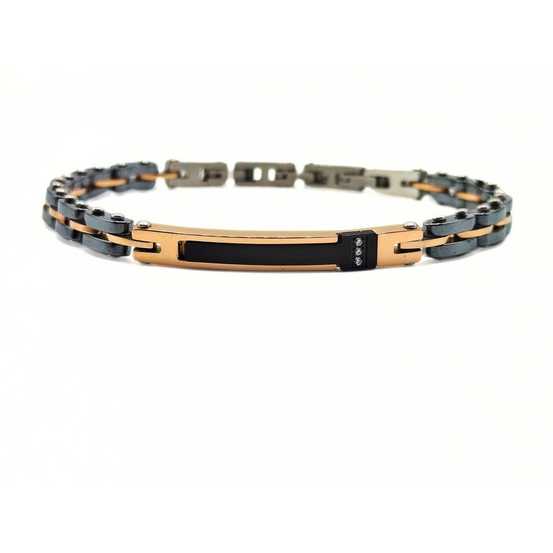 BR. ACCIAIO PIASTRA CON ELEMENTO NERO MOD. ITABR4524 [5392342f]