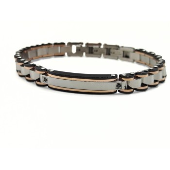 BR. ACCIAIO TRE COLORI CON TARGA E ZIRCONI MOD.ITABR5742 [b33919fa]