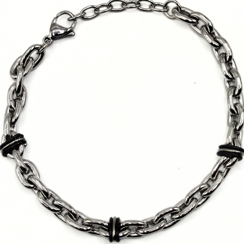 BR. IN ACCIAIO A CATENA C/ELEMENTI NERI MOD. ITABR6507 [215d0c8d]