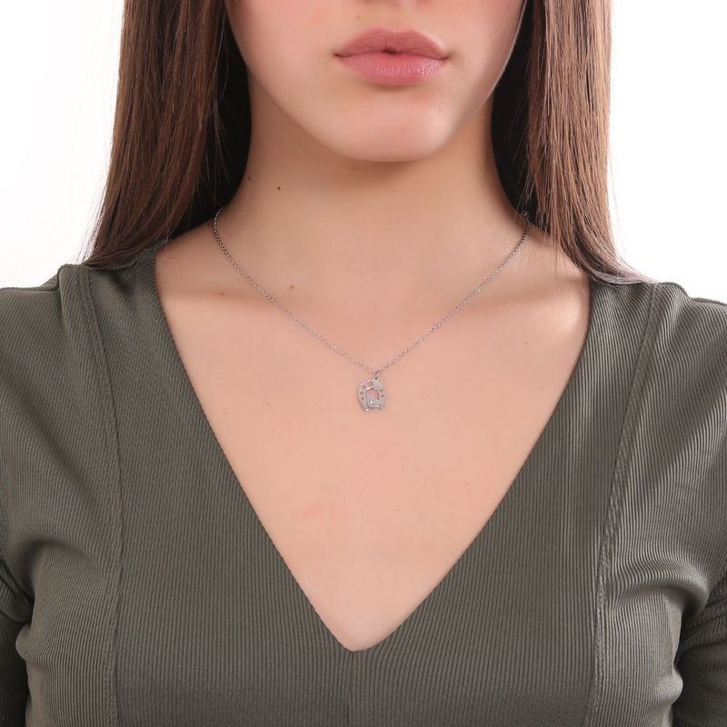 COLLANA IN ACCIAIO CON FERRO DI CAVALLO E ZIRCONE AZZURRO MOD. PI/GR37 [a66a96cd]