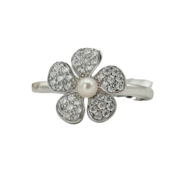 anello fiore in argento con perla e zirc. mod. R1766 [ec76c927]