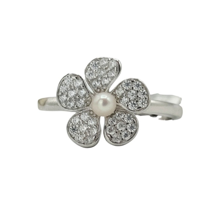 anello fiore in argento con perla e zirc. mod. R1766 [ec76c927]