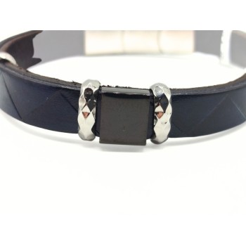 BR. CUOIO CON ELEM. IN ACC. E PIETRA CENTRALE MOD. BRU03139 [6e3f19d5]